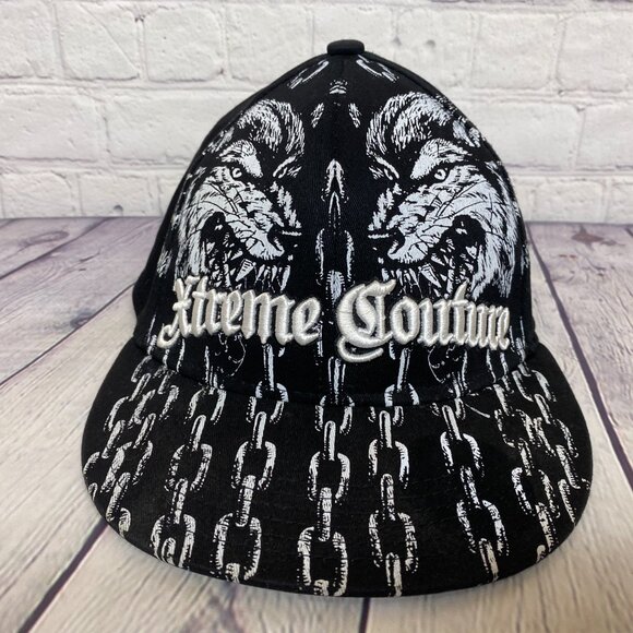 Xtreme Couture Baseball Hat Cap Stretch Fit Black Size L/XL Animal Print Wolf - Picture 5 of 8